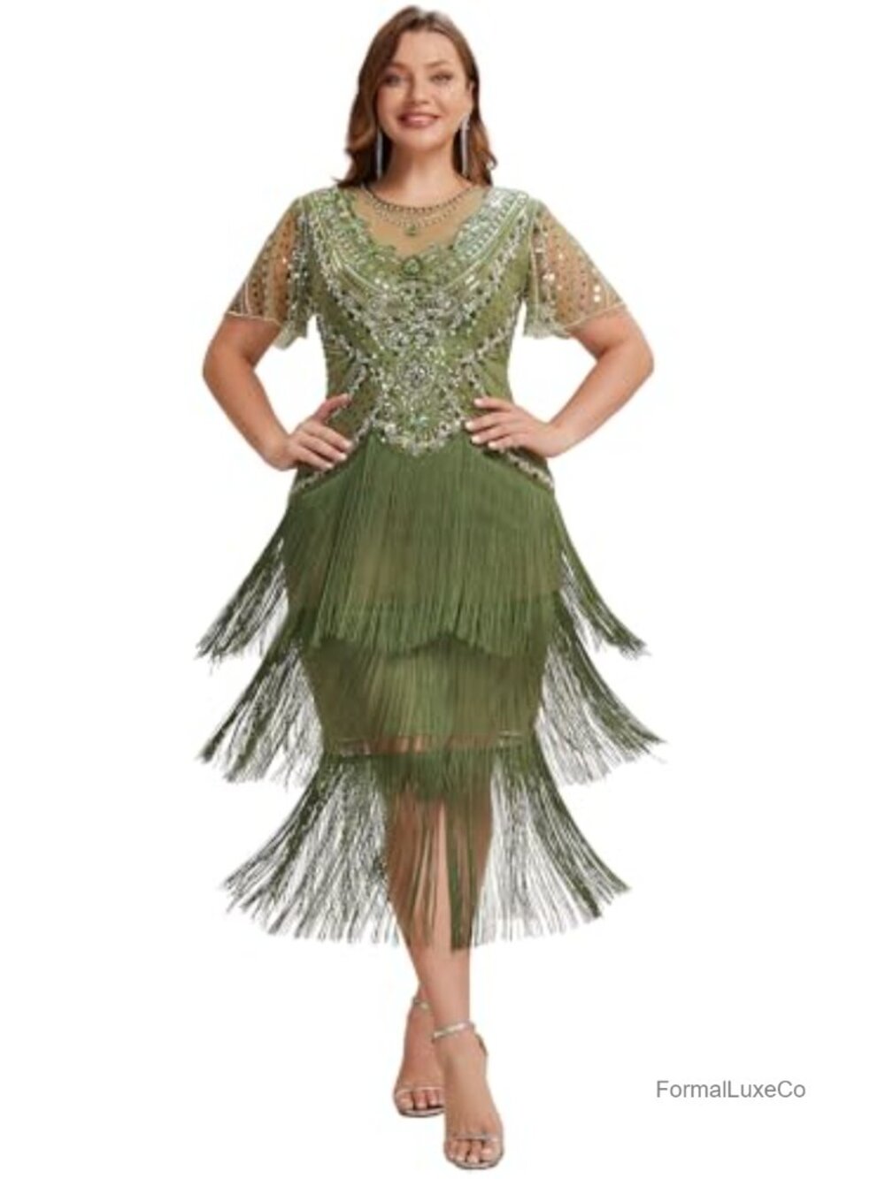 Plus Size Sequin 1920s Semi Formal Wedding Guest Dress Midi